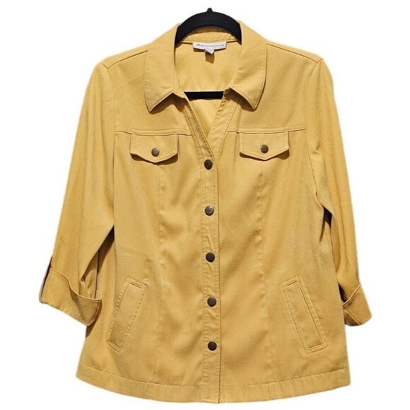JM Collection Petite Yellow Snap Down, Long Sleeve‎ 3/4 Top Size 10P - Picture 1 of 7